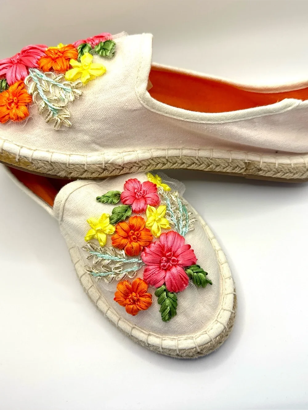 Antica Sartoria Embroidered Cream Floral Espadrilles - Women's Slip-On